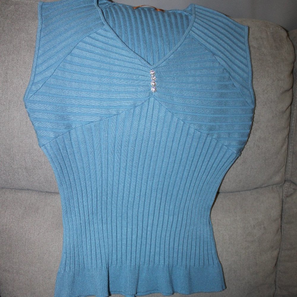 Belldini Ribbed Knit Sleeveless Teal Blue Sweater Top XL - Picture 1 of 8